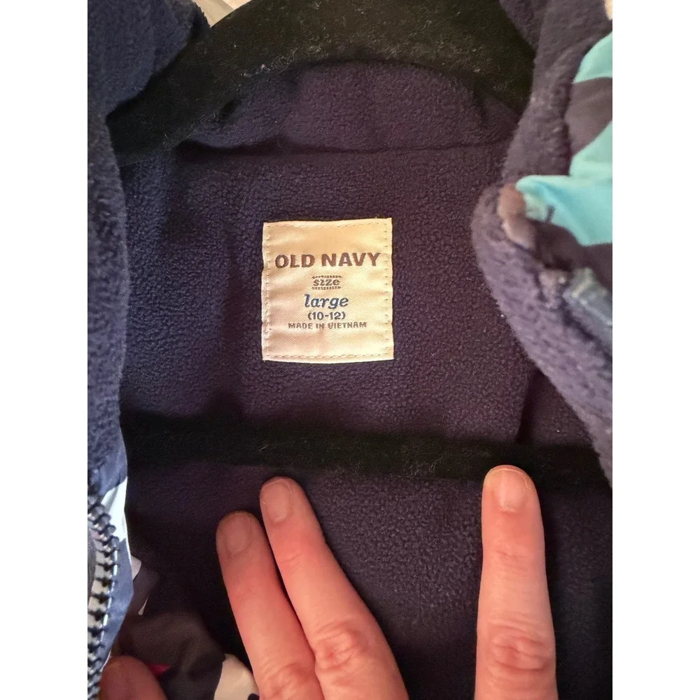 Old Navy Puffer Vest Kids Large 10-12 Navy Blue Excellent Peace Sign Print Zip